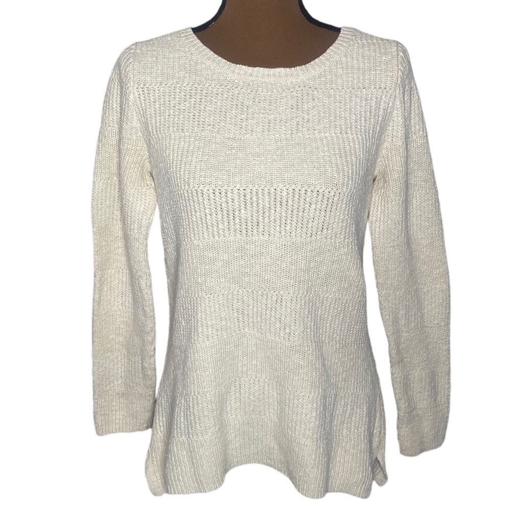 L.L. bean mixed stitch Crewneck oatmeal nubby textured sweater size M